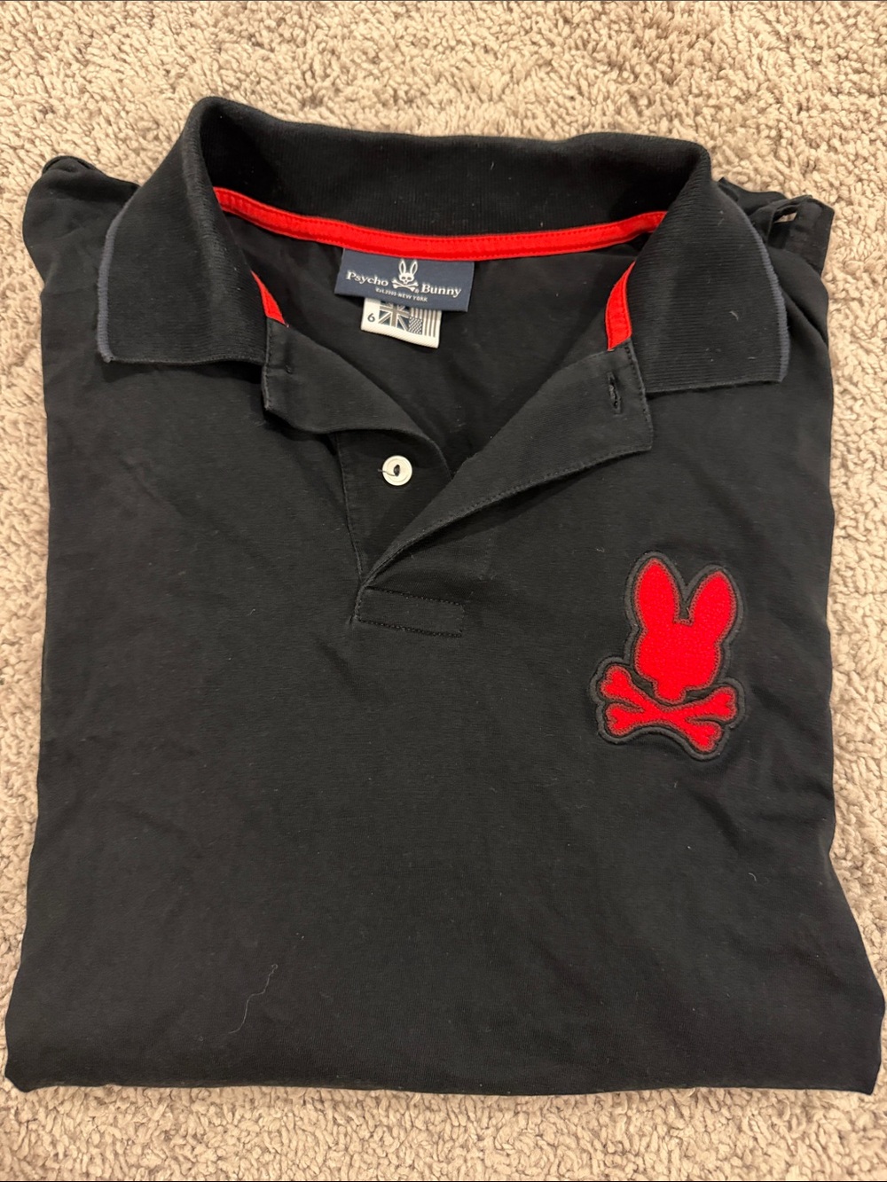 Psycho Bunny Black Long Sleeve Polo with Red Patch